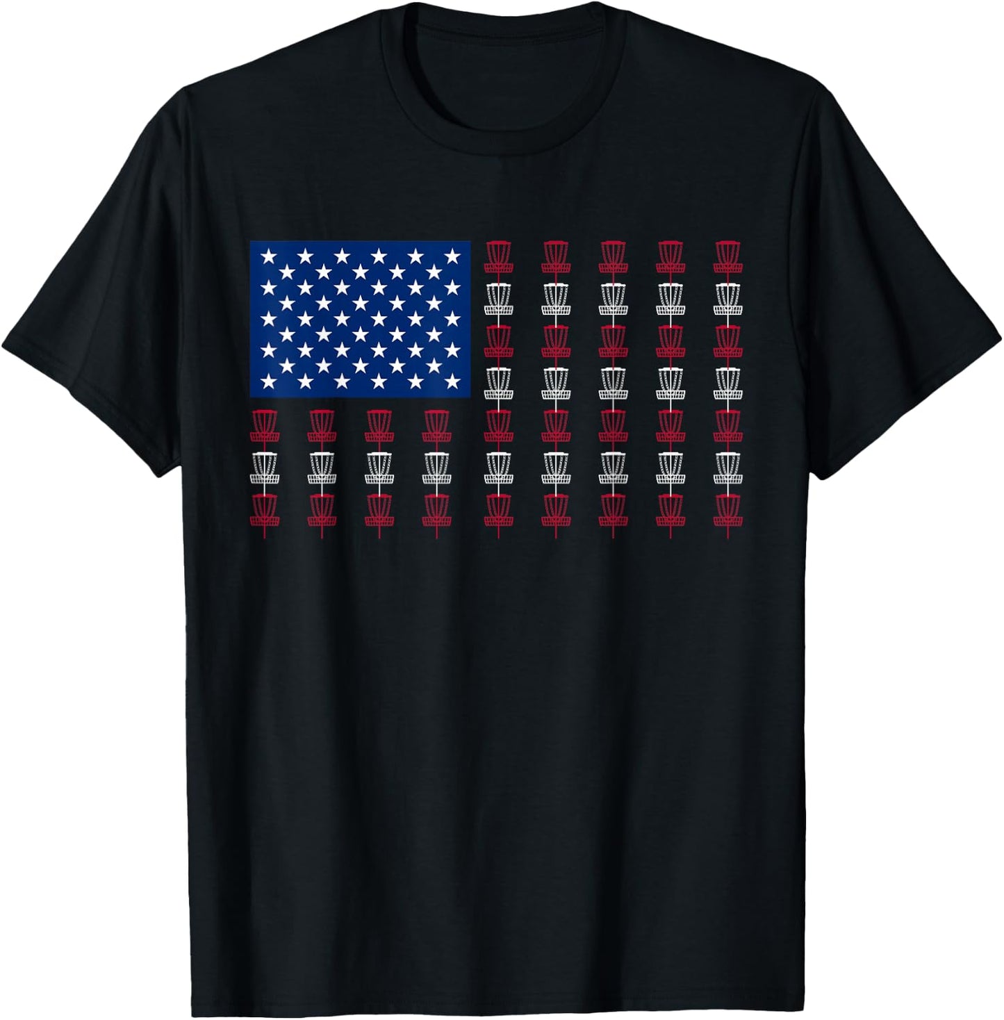 American Flag Disc Golf Player Men Women Fourth of July T-Shirt - T-Shirt | Black
