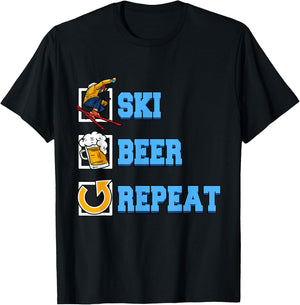 Funny Ski Beer Repeat Skiing Winter Ski Snowboarding T-Shirt - T-Shirt | Black