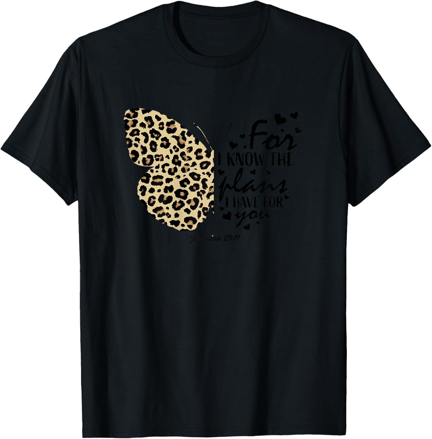 Cute Cheetah Print Butterfly Christian Religious Bible Quote T-Shirt - T-Shirt | Black