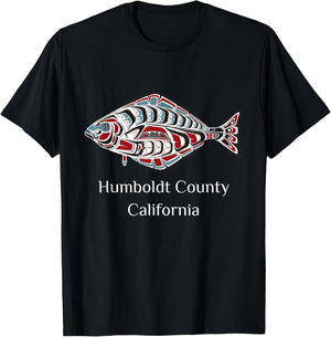 California Humboldt County Native American Style Halibut Art T-Shirt - T-Shirt | Black