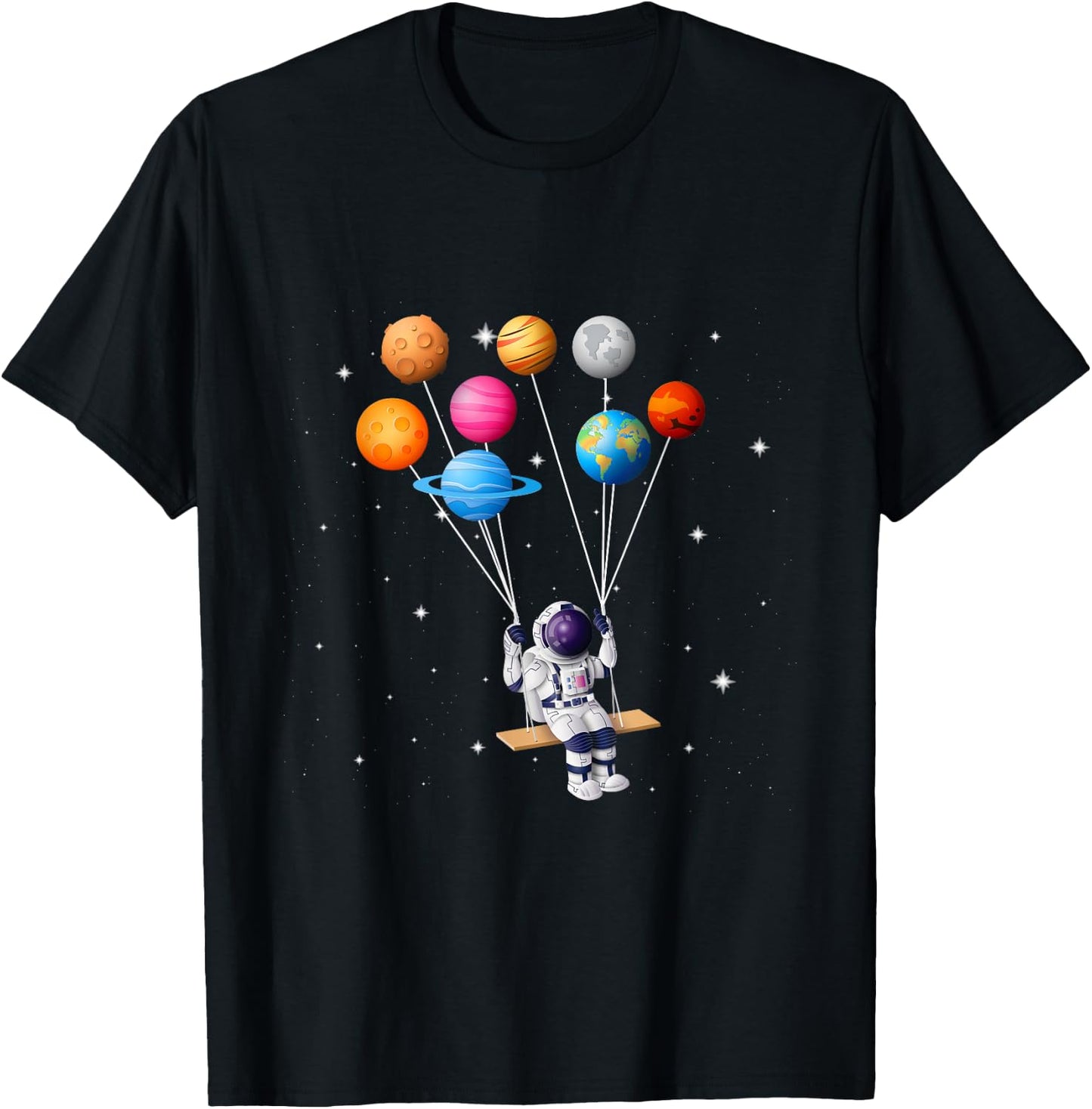 Astronaut Planet Swing Solar System Sun Earth Universe T-Shirt - T-Shirt | Black