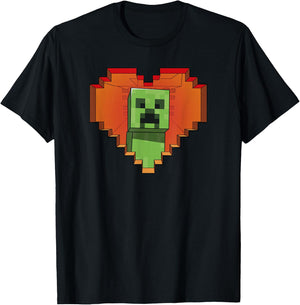 Minecraft Heart Logo Creeper Fill T-Shirt - T-Shirt | Black
