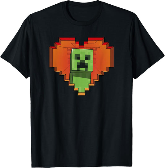 Minecraft Heart Logo Creeper Fill T-Shirt - T-Shirt | Black