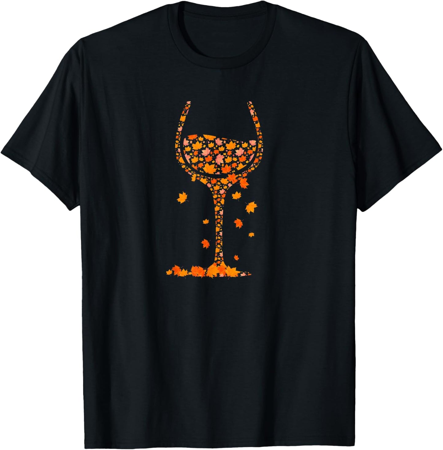 Glass Of Wine Maple Leaf Drinking Wine Lover Autumn Fall T-Shirt - T-Shirt | Black