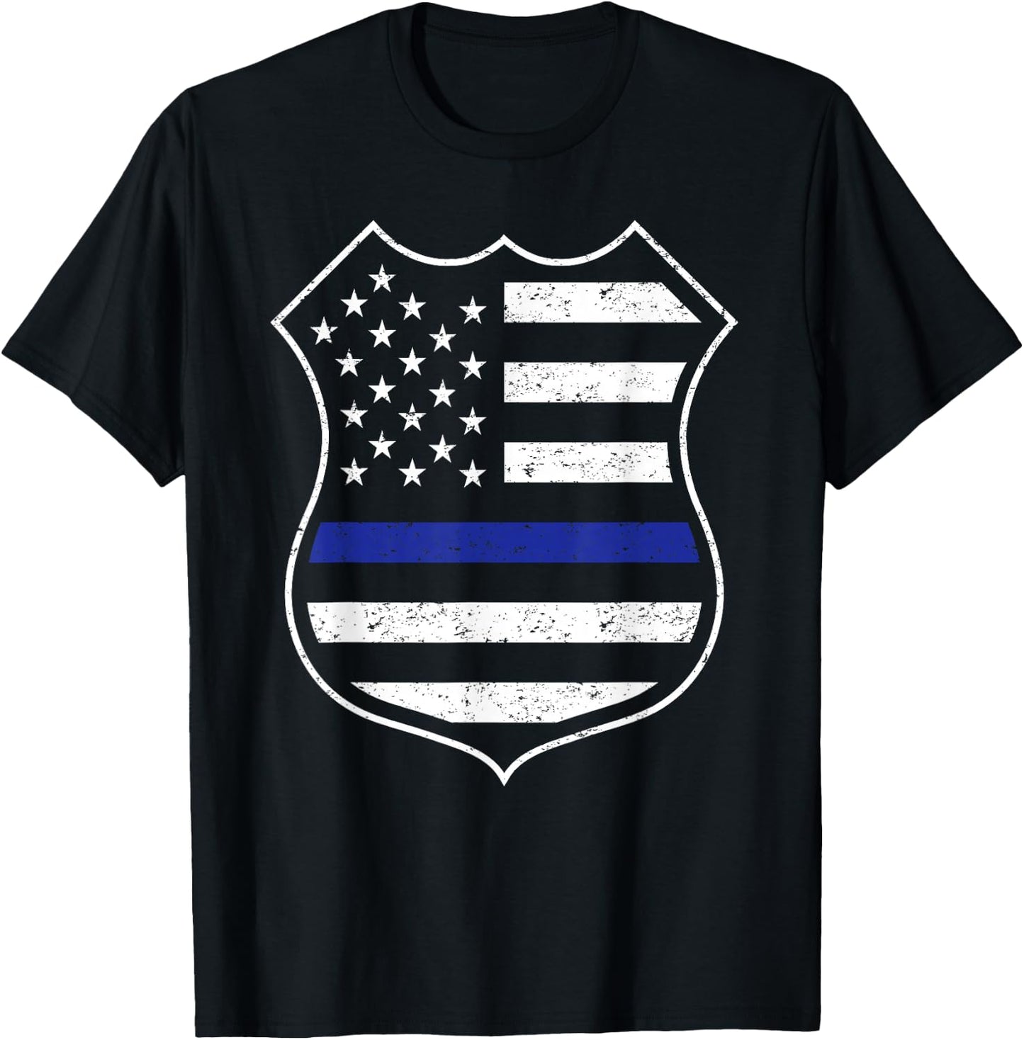 Thin Blue Line American Flag Boys Girls USA Men Police Badge T-Shirt - T-Shirt | Black