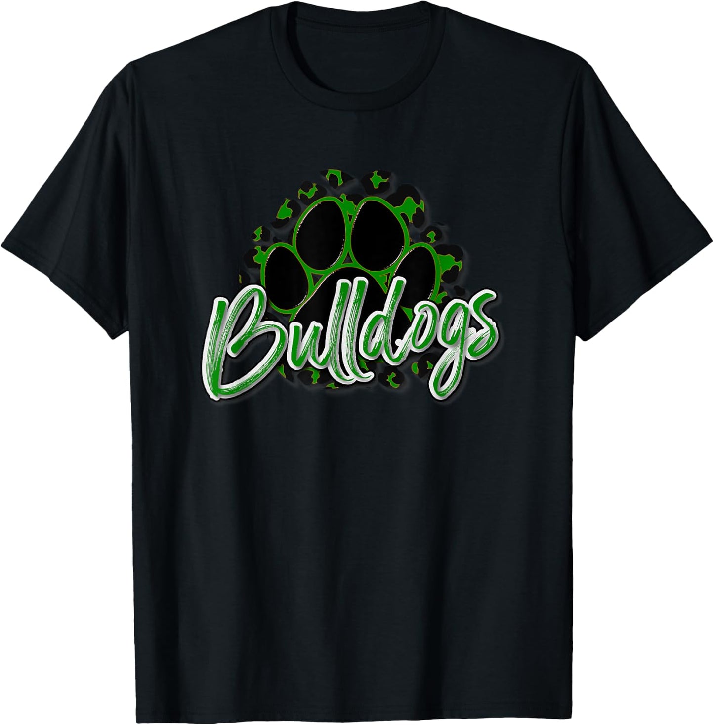 Bulldogs Green Black Cheetah School Sports Fan Team Spirit T-Shirt - T-Shirt | Black