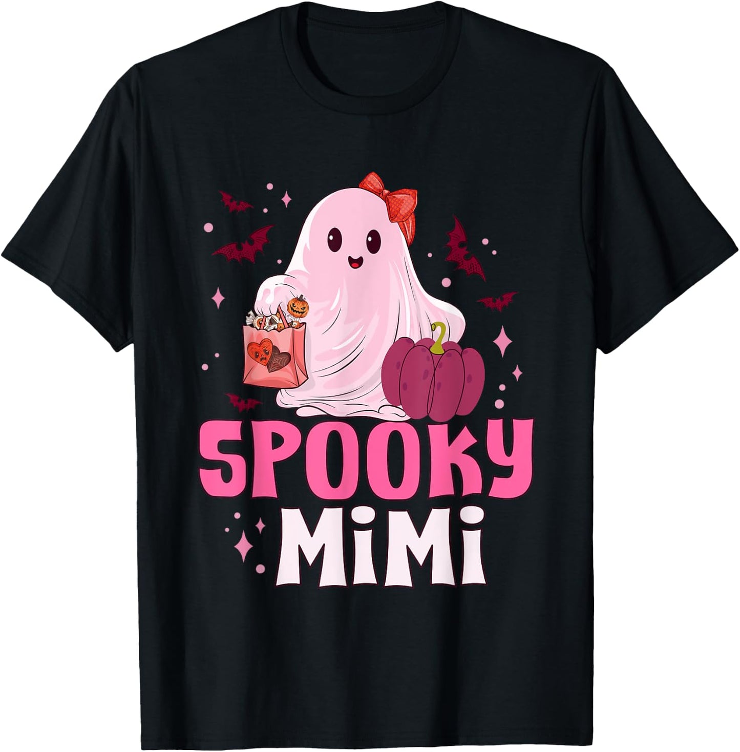 Spooky Mimi Cute Boo Ghost Pink Bow Halloween Costume Women T-Shirt - T-Shirt | Black