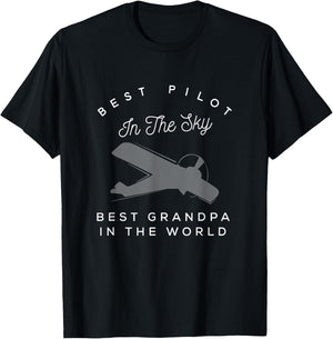 Best Pilot in the Sky Grandpa Granddaughter Grandson T-Shirt - T-Shirt | Black