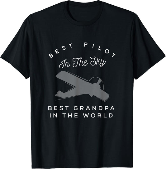 Best Pilot in the Sky Grandpa Granddaughter Grandson T-Shirt - T-Shirt | Black