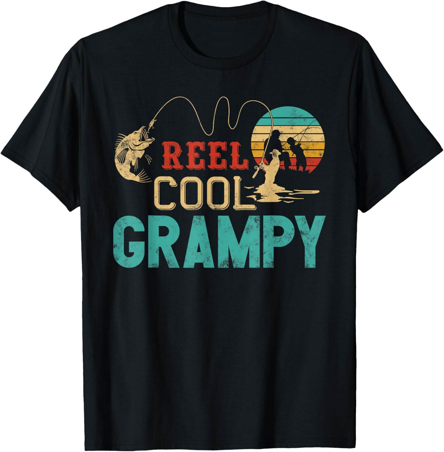 Reel Cool Grampy vintage funny fishing rod Gift Grampy T-Shirt - T-Shirt | Black