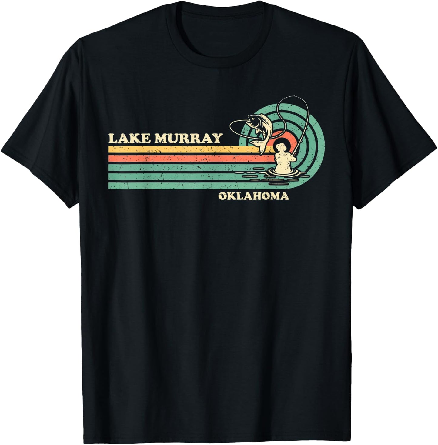 Vintage Retro Summer Fishing Oklahoma Murray Lake Men Women Kids T-Shirt - T-Shirt | Black