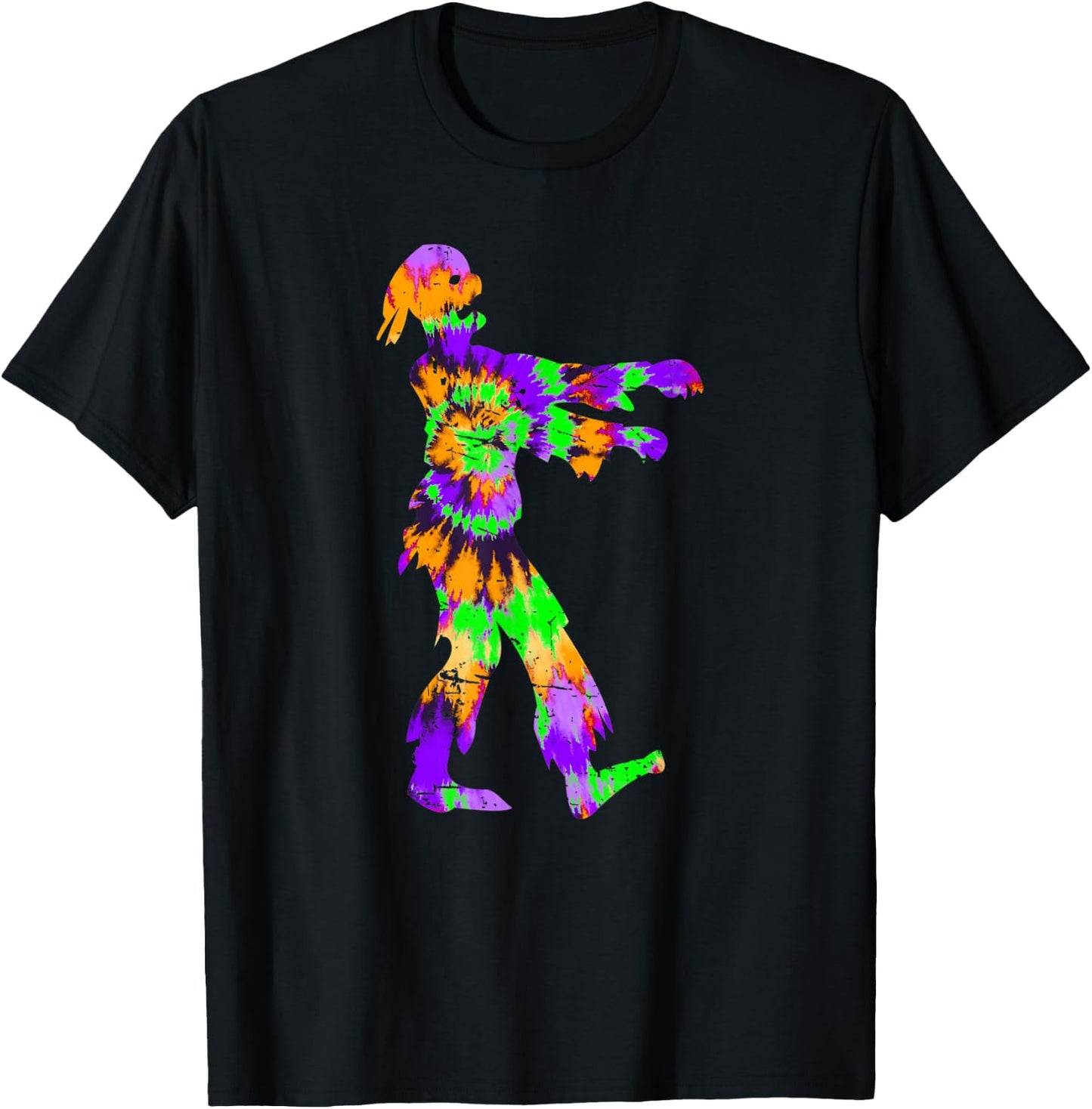 Tie Dye Halloween Zombie - Horror Art Orange Purple Green T-Shirt - T-Shirt | Black