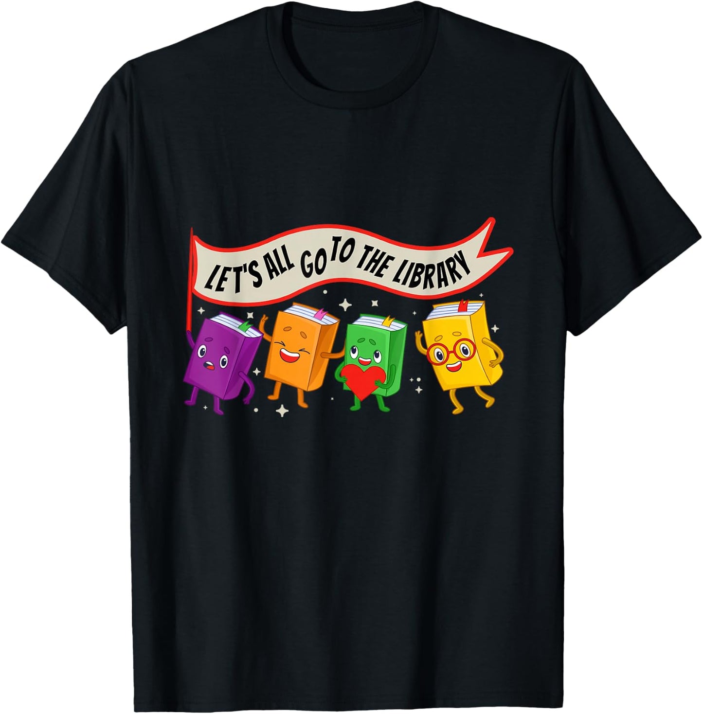 Librarian Let's All Go To The Library Cute Groovy Book Lover T-Shirt - T-Shirt | Black