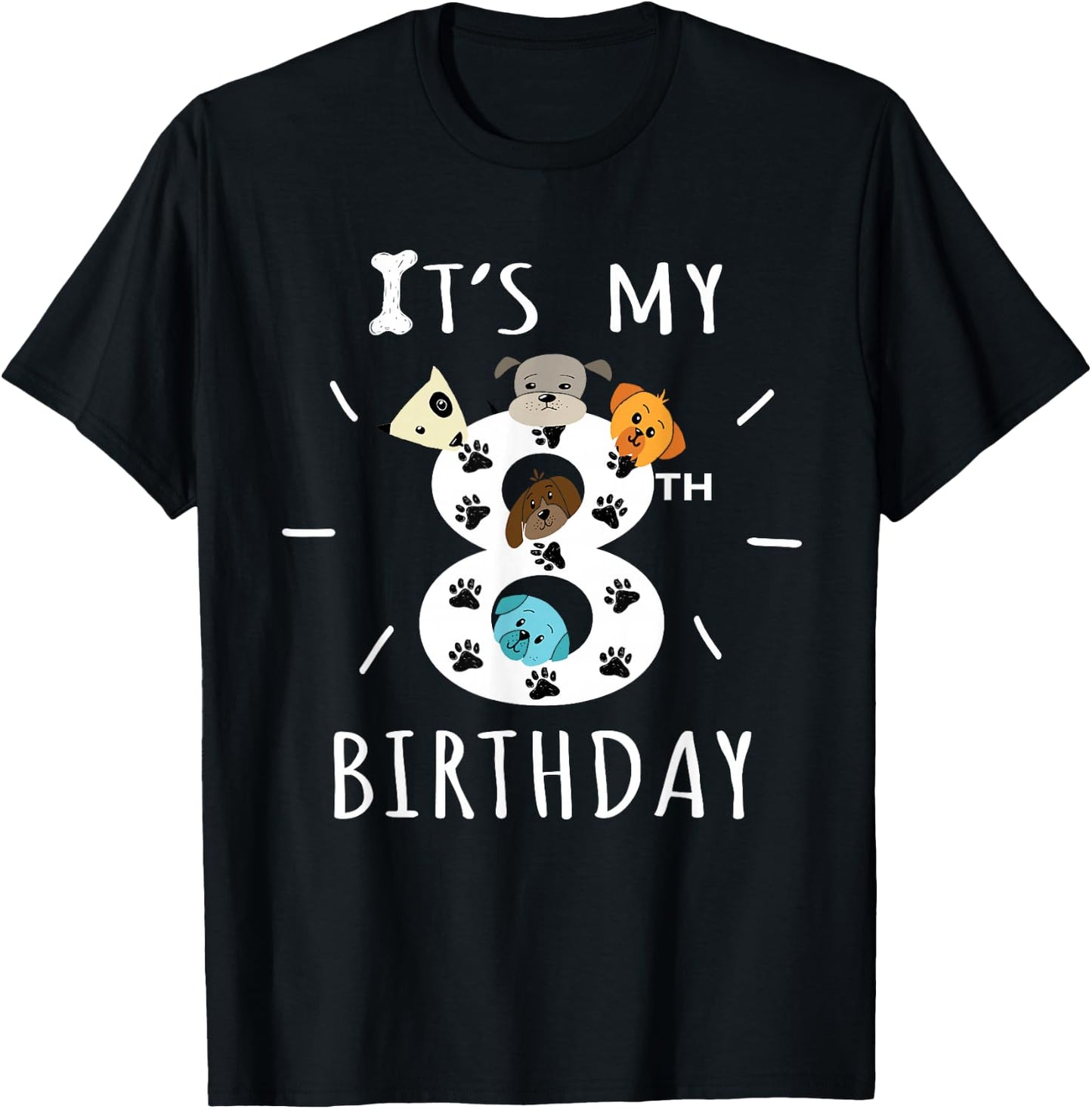 It's My 8th Birthday Dog Lover Theme 8 Years Old Puppy T-Shirt - T-Shirt | Black