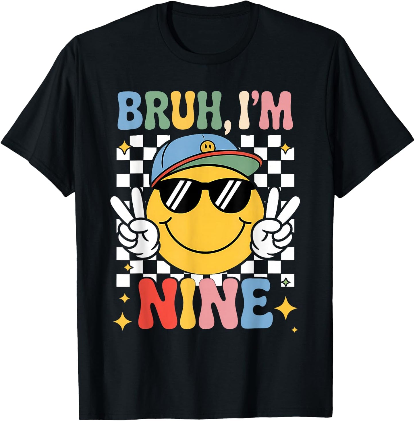 Bruh I'm Nine 9 9th Birthday Groovy Boys Girls 9 Years Old T-Shirt - T-Shirt | Black