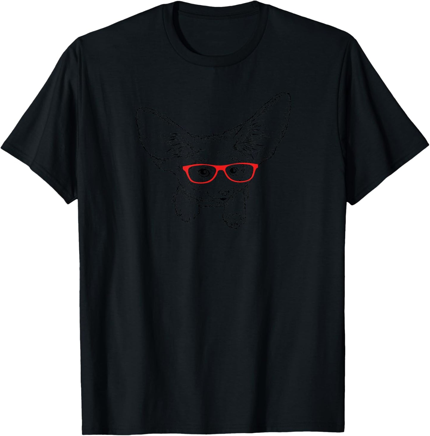 Kids Red Glasses Illustration Fennec Fox Lover T-Shirt - T-Shirt | Black