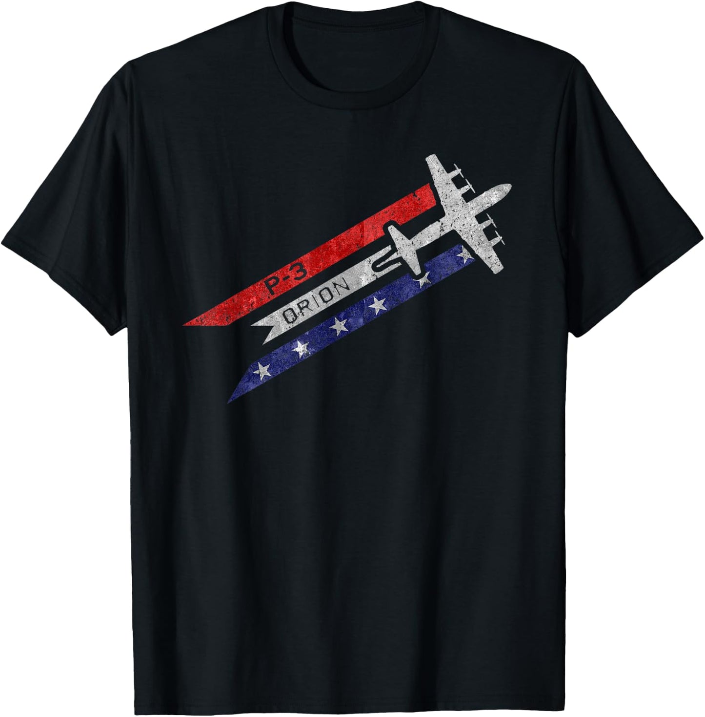 P-3 Orion Military Airplane Red White & Blue Vintage T-Shirt - T-Shirt | Black