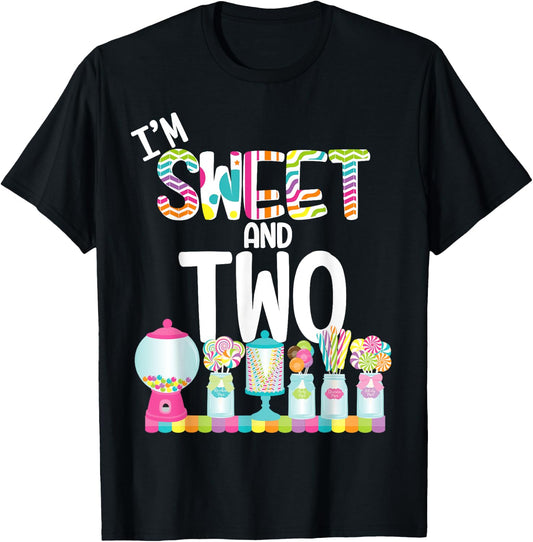I'm Sweet and Two Candy Theme Birthday Lollipops Gum Candy T-Shirt - T-Shirt | Black