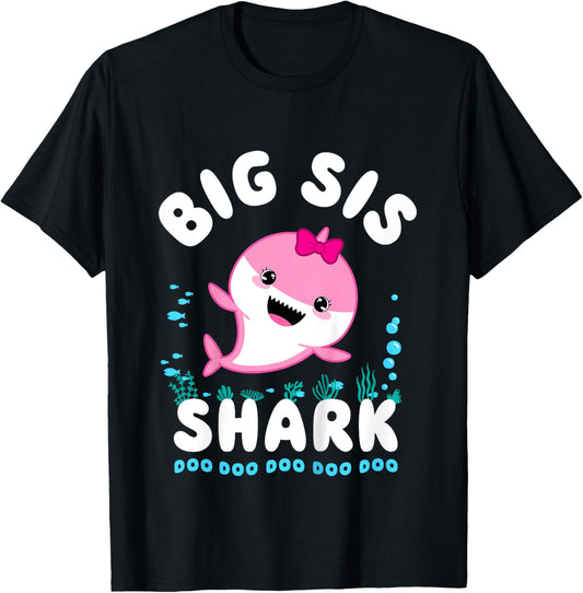 Big Sis Shark Big Sister Kawaii T-Shirt - T-Shirt | Black