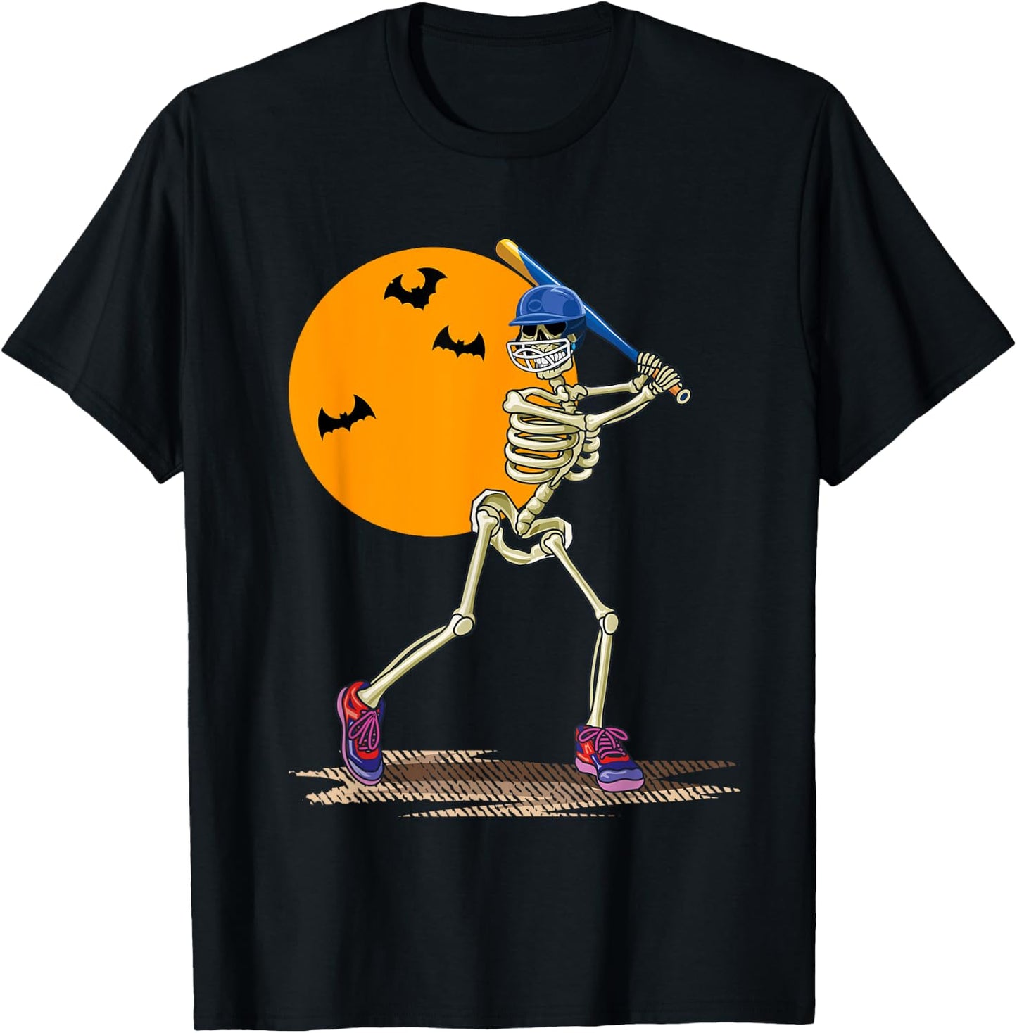 Baseball Skeleton Halloween Men Boys Baseball Halloween T-Shirt - T-Shirt | Black