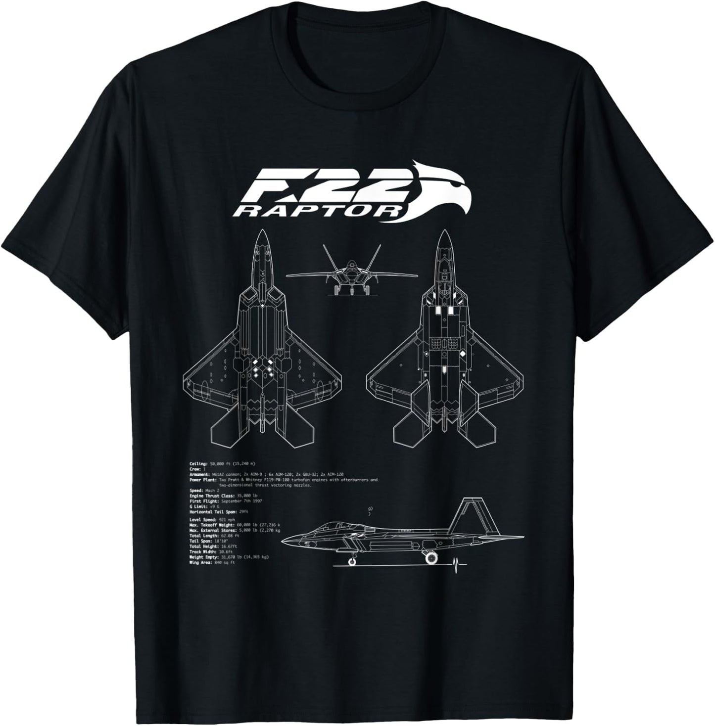 Raptor F22 Blueprint T-Shirt - T-Shirt | Black