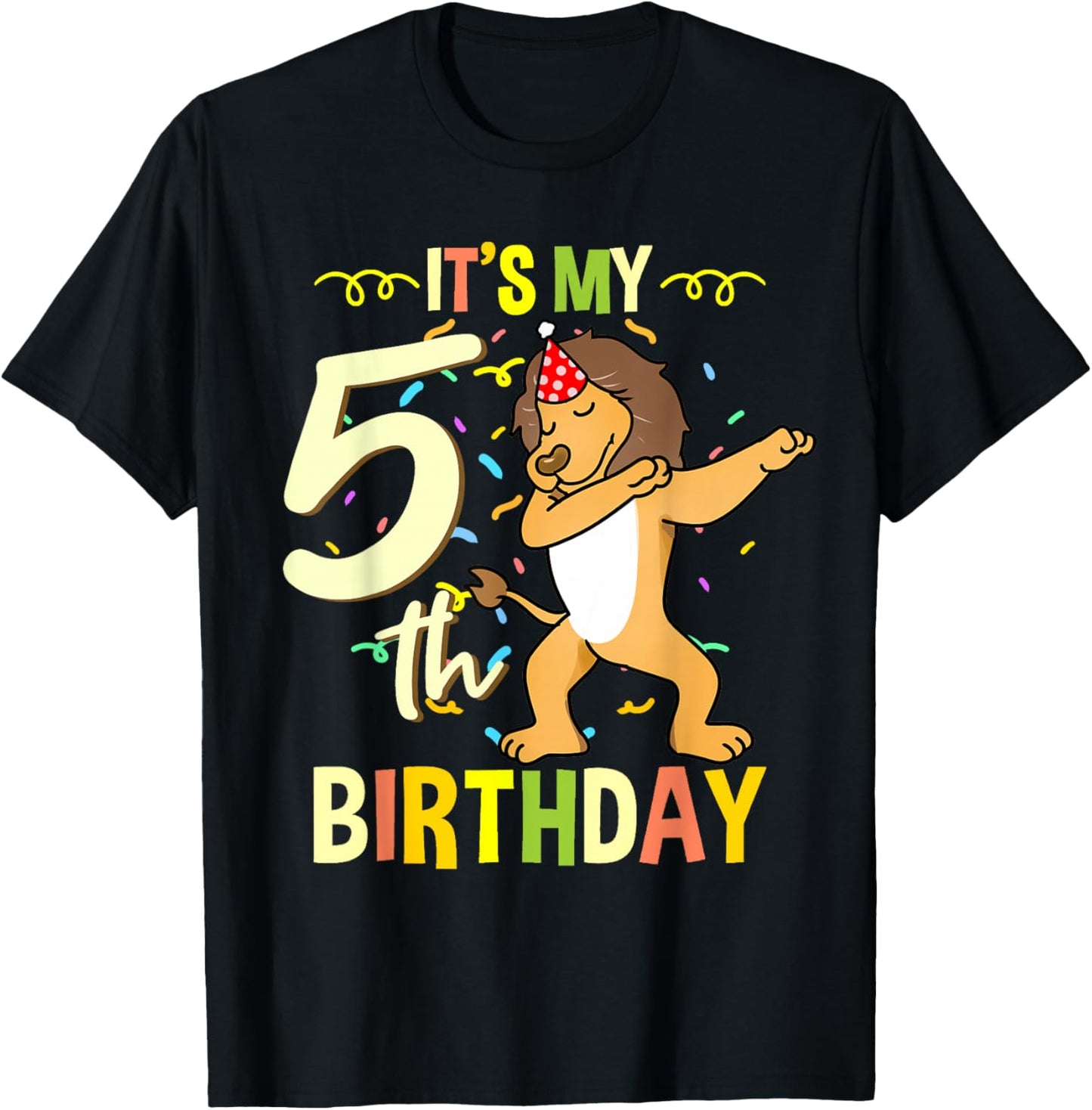 Its My 5th Birthday Dabbing Lion T-Shirt - T-Shirt | Black