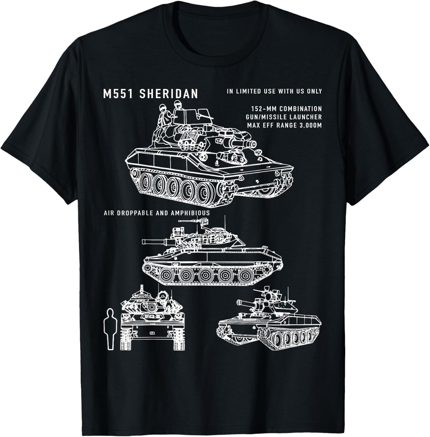 M551 Sheridan Airborne Tank Blueprint Identification T-Shirt - T-Shirt | Black
