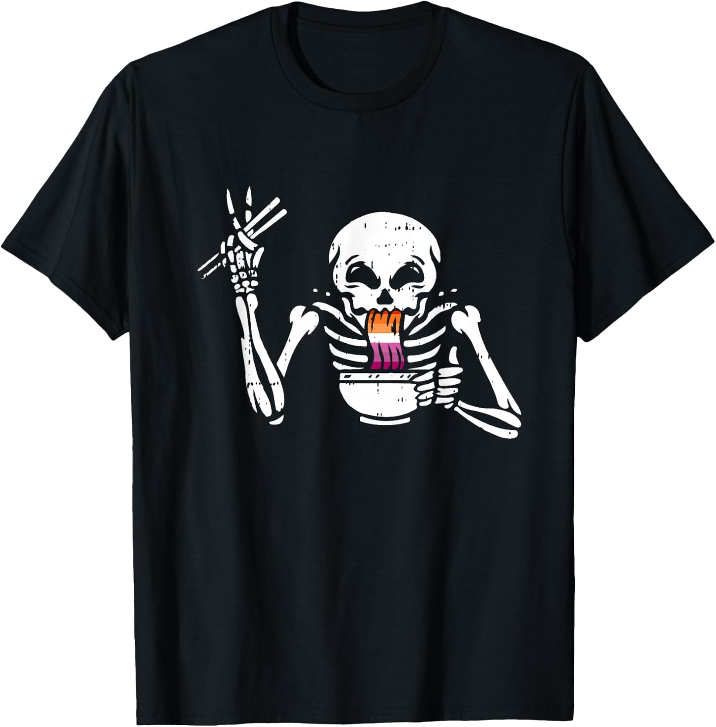 Eating Ramen Lesbian LGBT-Q Pride Japanese Skeleton T-Shirt - T-Shirt | Black