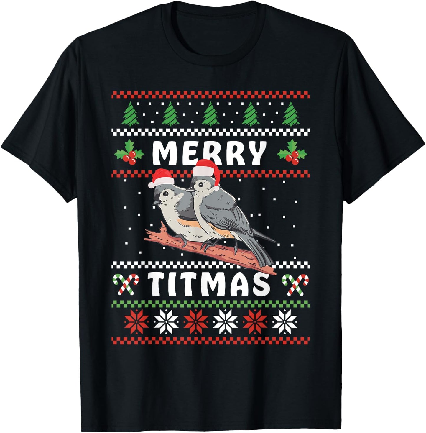 Funny Tufted Titmouse Merry Titmas Gift Bird watching T-Shirt - T-Shirt | Black
