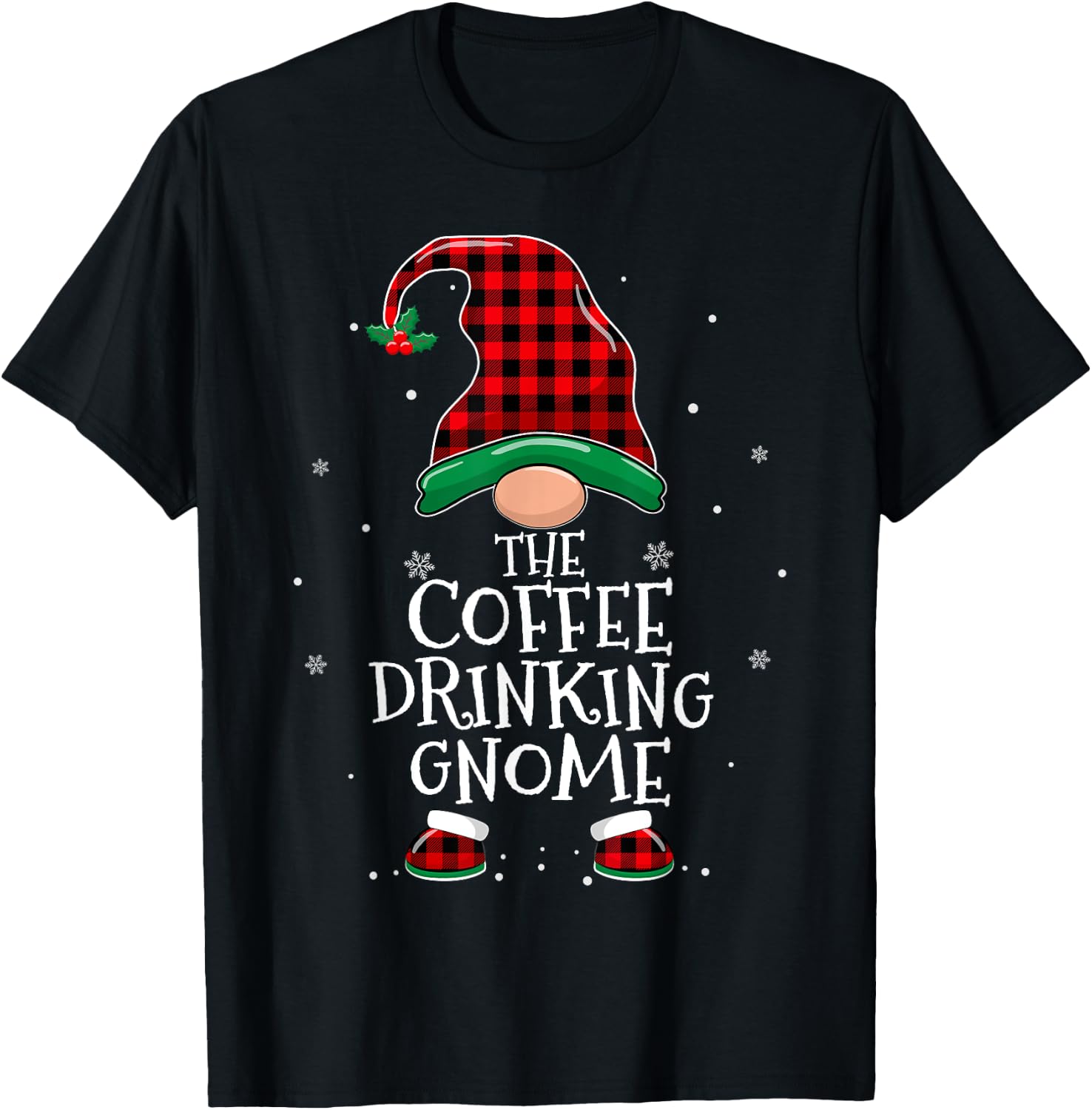 Coffee Drinking Gnome Xmas Family Matching Funny Christmas T-Shirt - T-Shirt | Black
