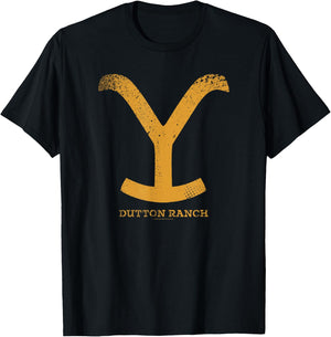 Yellowstone Dutton Ranch Gold Y Logo Short Sleeve T-Shirt - T-Shirt | Black