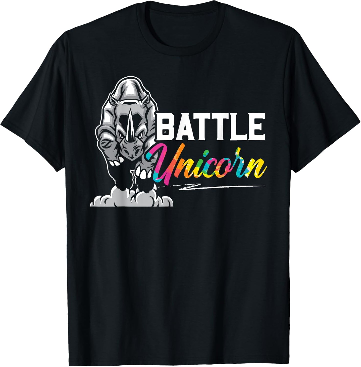 Battle Unicorn Rhinocerus Wildlife Animal Herbivore Rhino T-Shirt - T-Shirt | Black