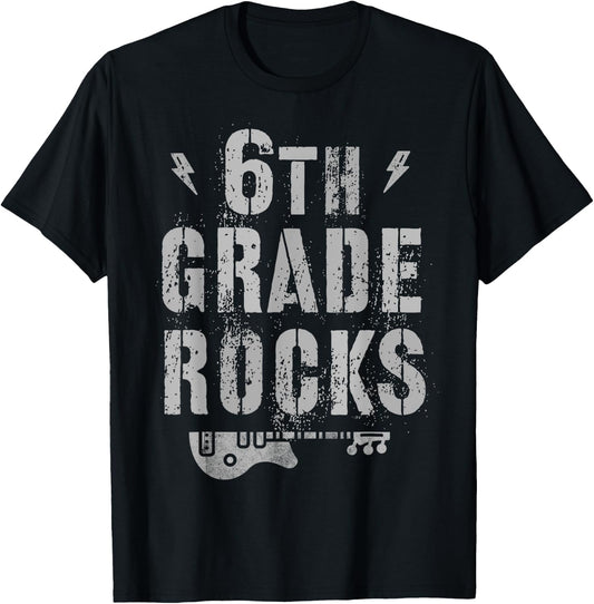 6th GRADE ROCKS Student Teacher Sixth Grader Rockstar Team T-Shirt - T-Shirt | Black