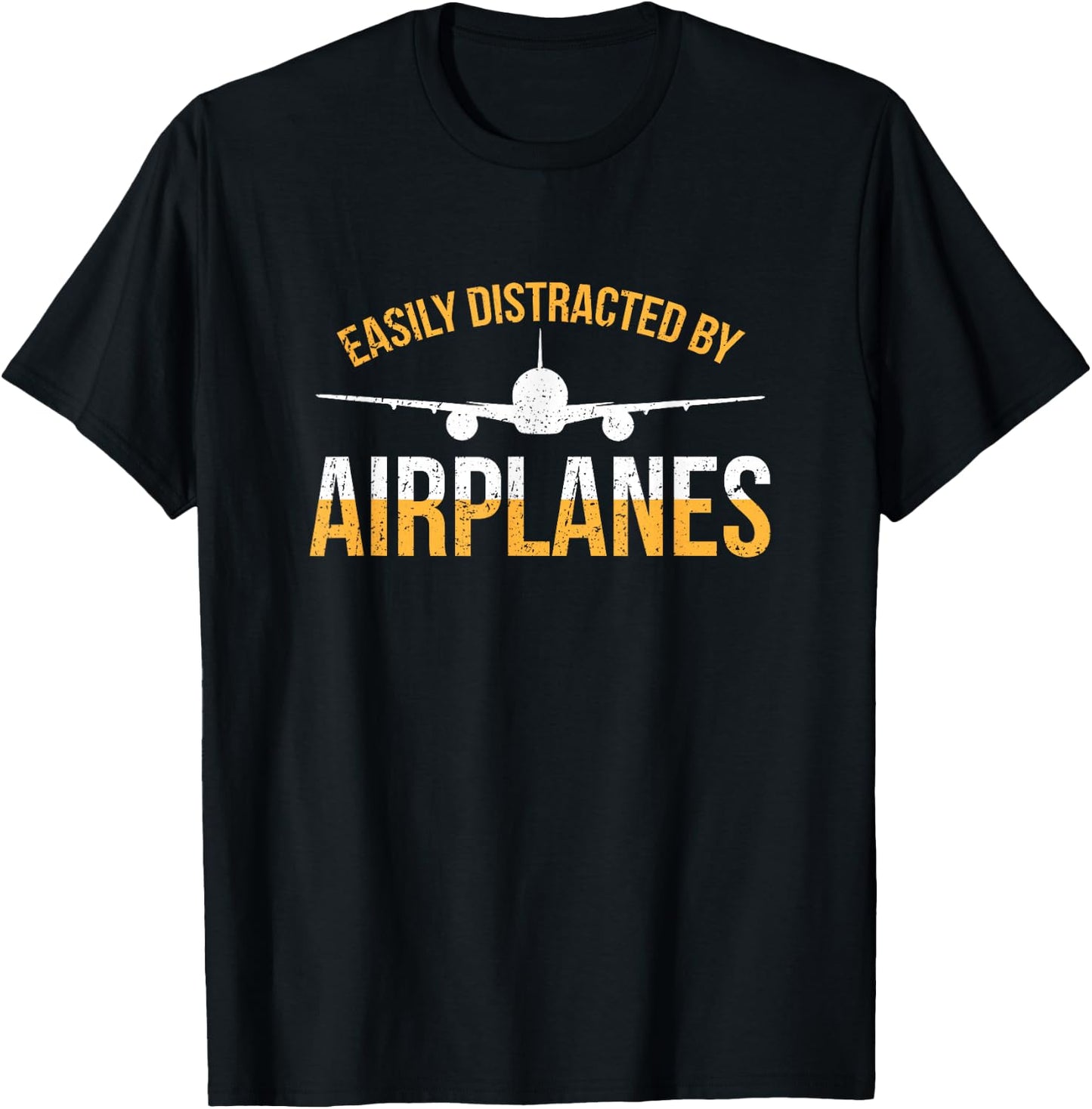 Easily Distracted By Airplanes Pilot Aviation Airplane T-Shirt - T-Shirt | Black