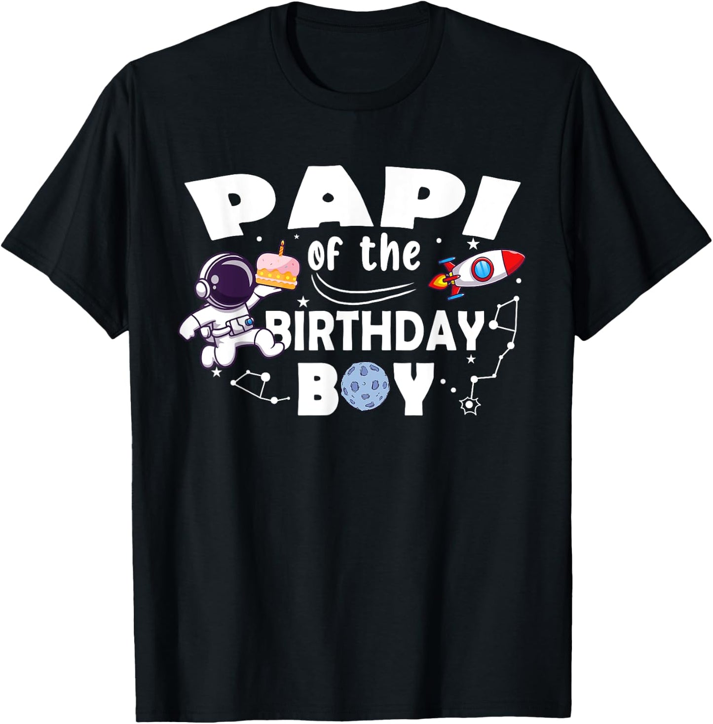 Papi Of The Birthday Astronaut Boy Space Theme T-Shirt - T-Shirt | Black