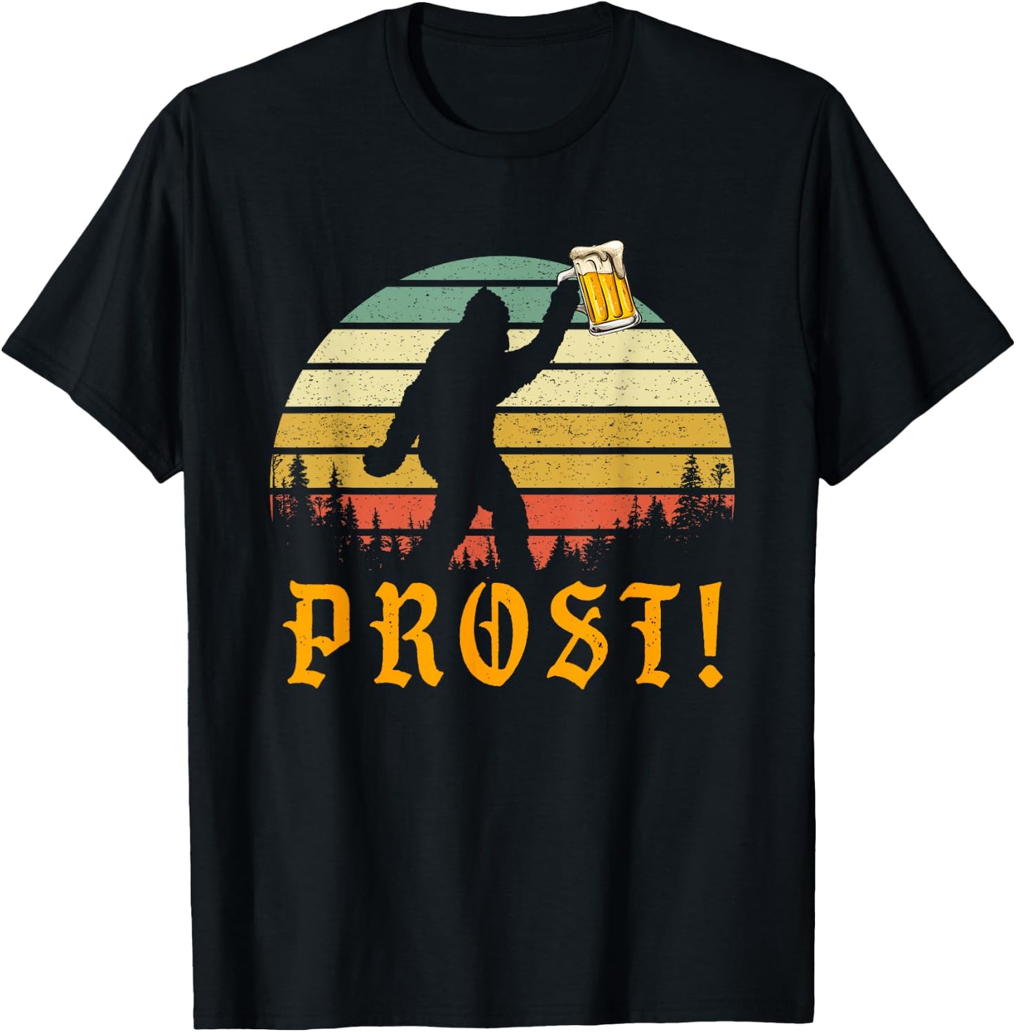 Vintage PROST! Bigfoot Yeti Drinking Beer German Oktoberfest T-Shirt - T-Shirt | Black