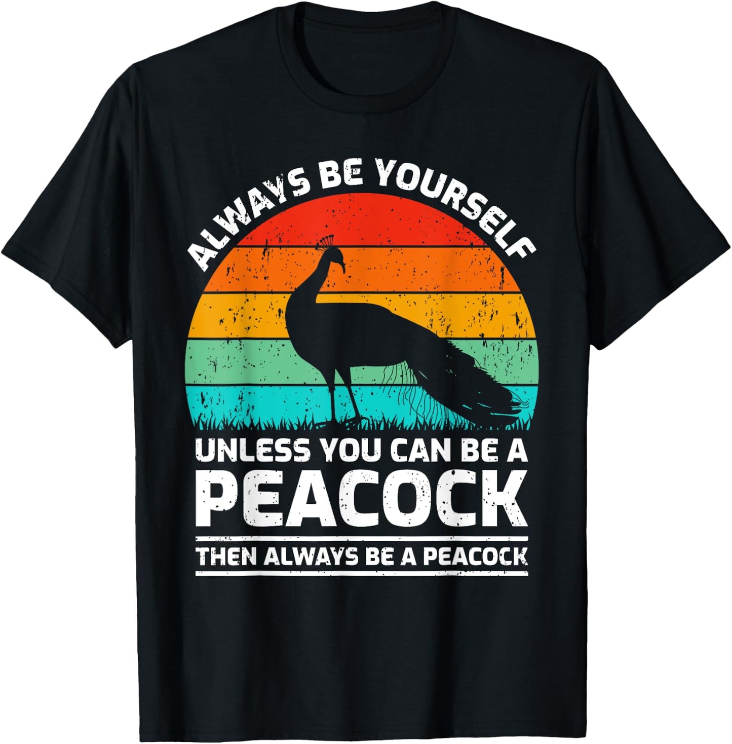 Vintage Peacock Bird Lover Retro Cute Peacock T-Shirt - T-Shirt | Black