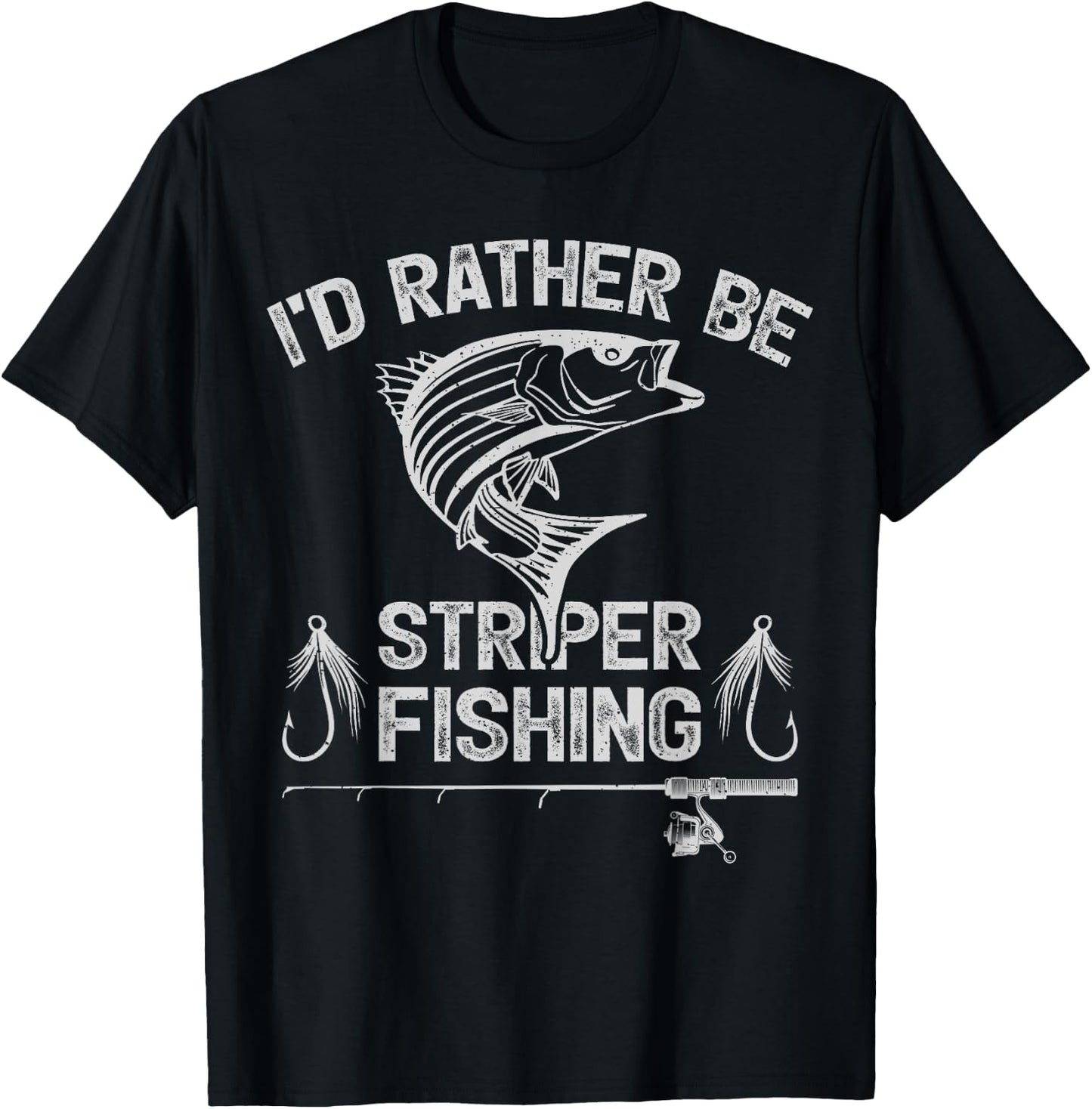 Funny Fishing Lover Retro I'd Rather Be Striper Fishing T-Shirt - T-Shirt | Black