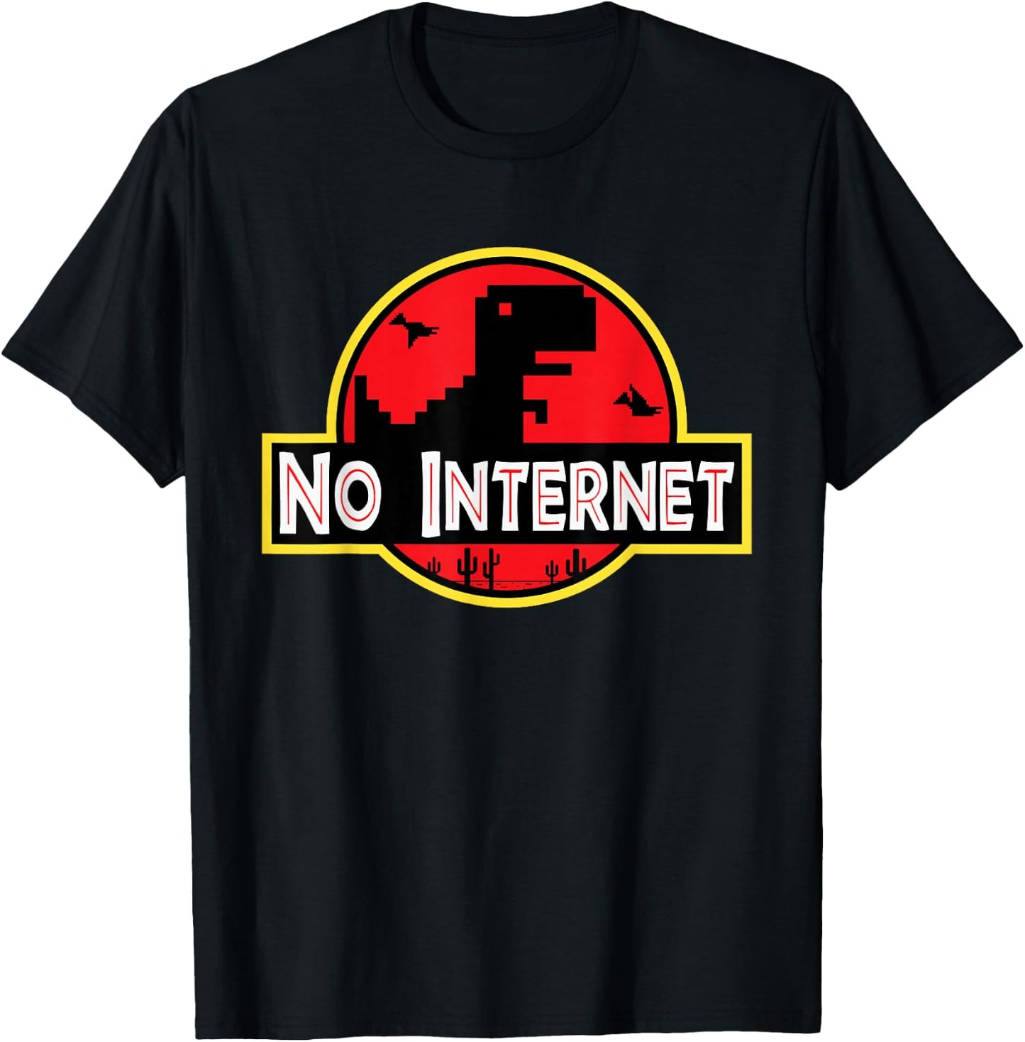 No Internet T-Rex Dino Nerdy 8-Bit T-Shirt - T-Shirt | Black