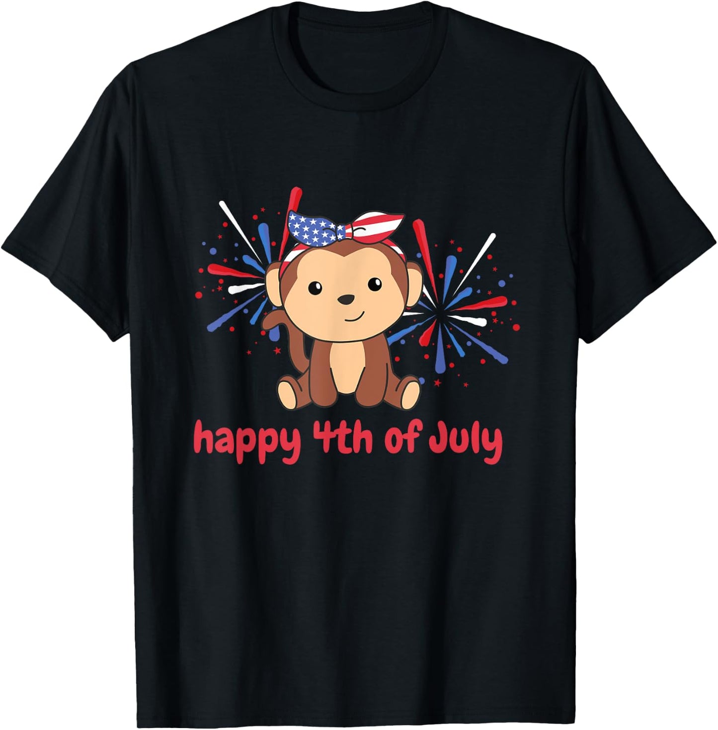 4th Of July American Monkey For Kids Usa Fireworks Monkey T-Shirt - T-Shirt | Black