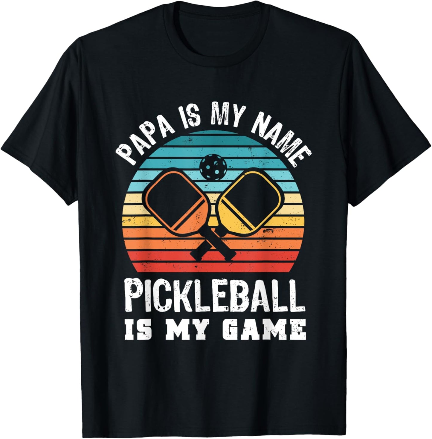 Funny Retro Papa Pickleball Sunset Gift T-Shirt - T-Shirt | Black