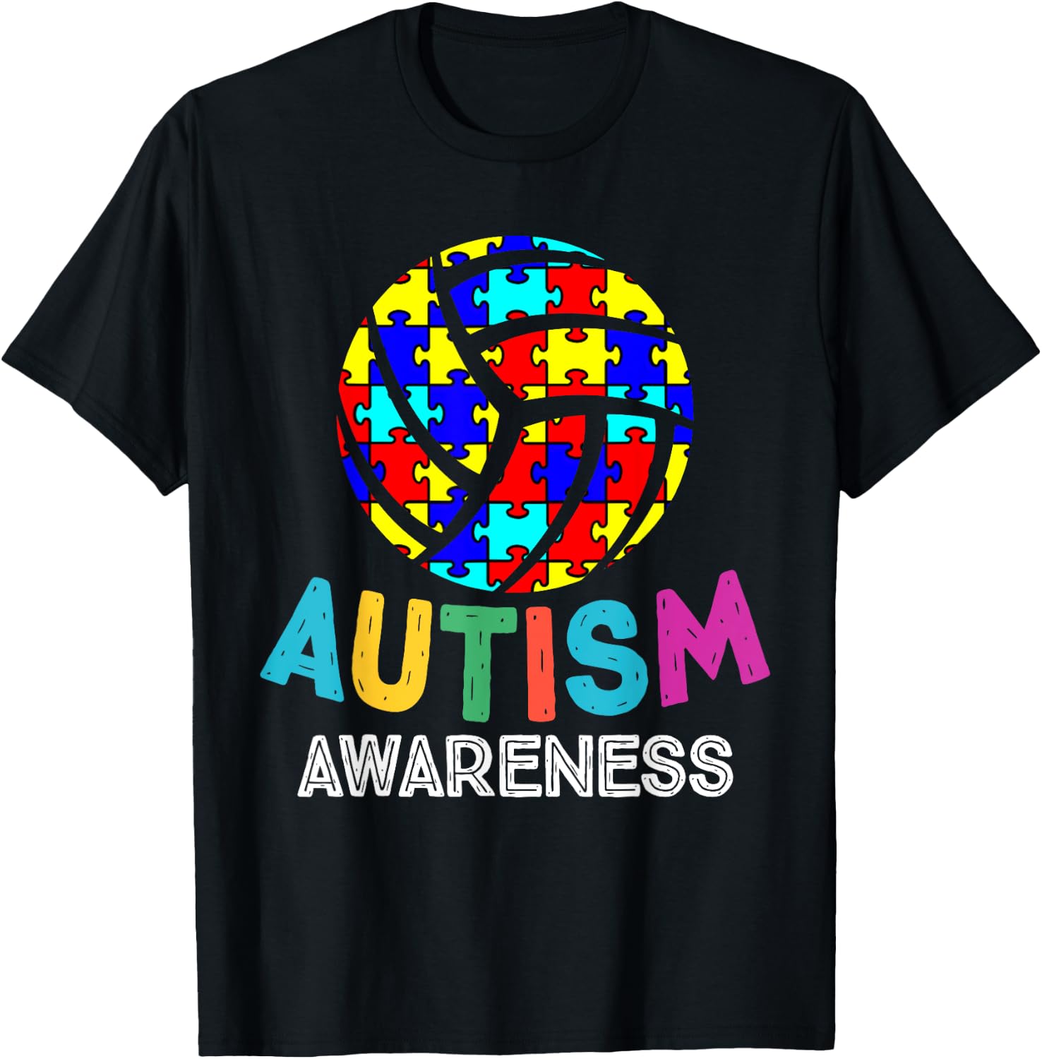 Autism Awareness Month Volleyball Sports Ribbon Women Shirt T-Shirt - T-Shirt | Black