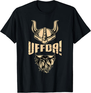 Norse Viking sayings Norsemen warrior Uff Da American Norwegian Quote Roots Viking Helmet Beard T-Shirt - T-Shirt | Black