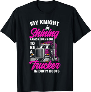 Funny Truck Driver Trucker Girlfriend Truckers Wife T-Shirt - T-Shirt | Black