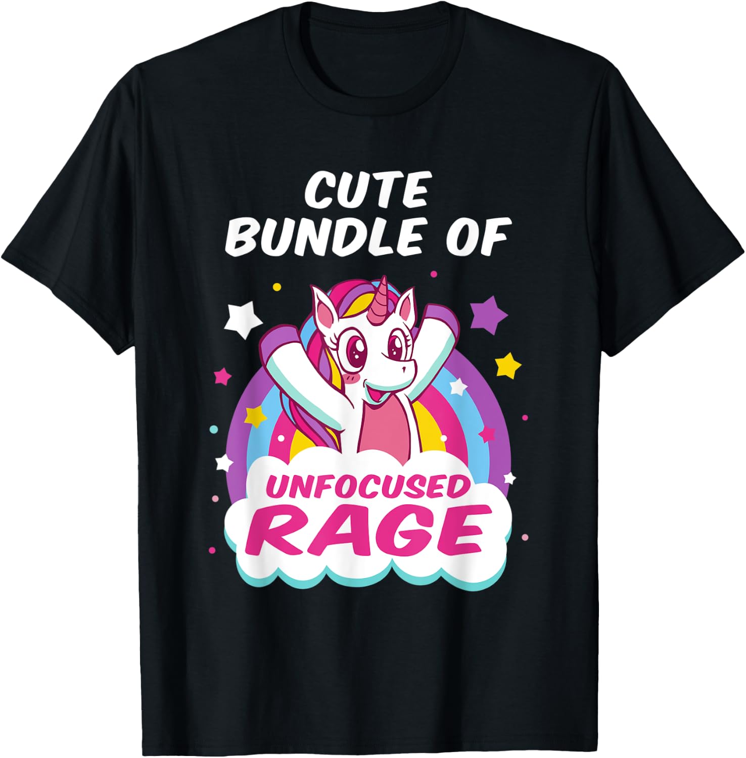 Cute Bundle Of Unfocused Rage Pastel Goth Rainbow Unicorn T-Shirt - T-Shirt | Black