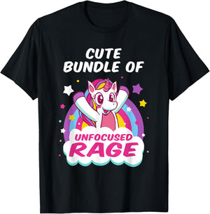 Cute Bundle Of Unfocused Rage Pastel Goth Rainbow Unicorn T-Shirt - T-Shirt | Black