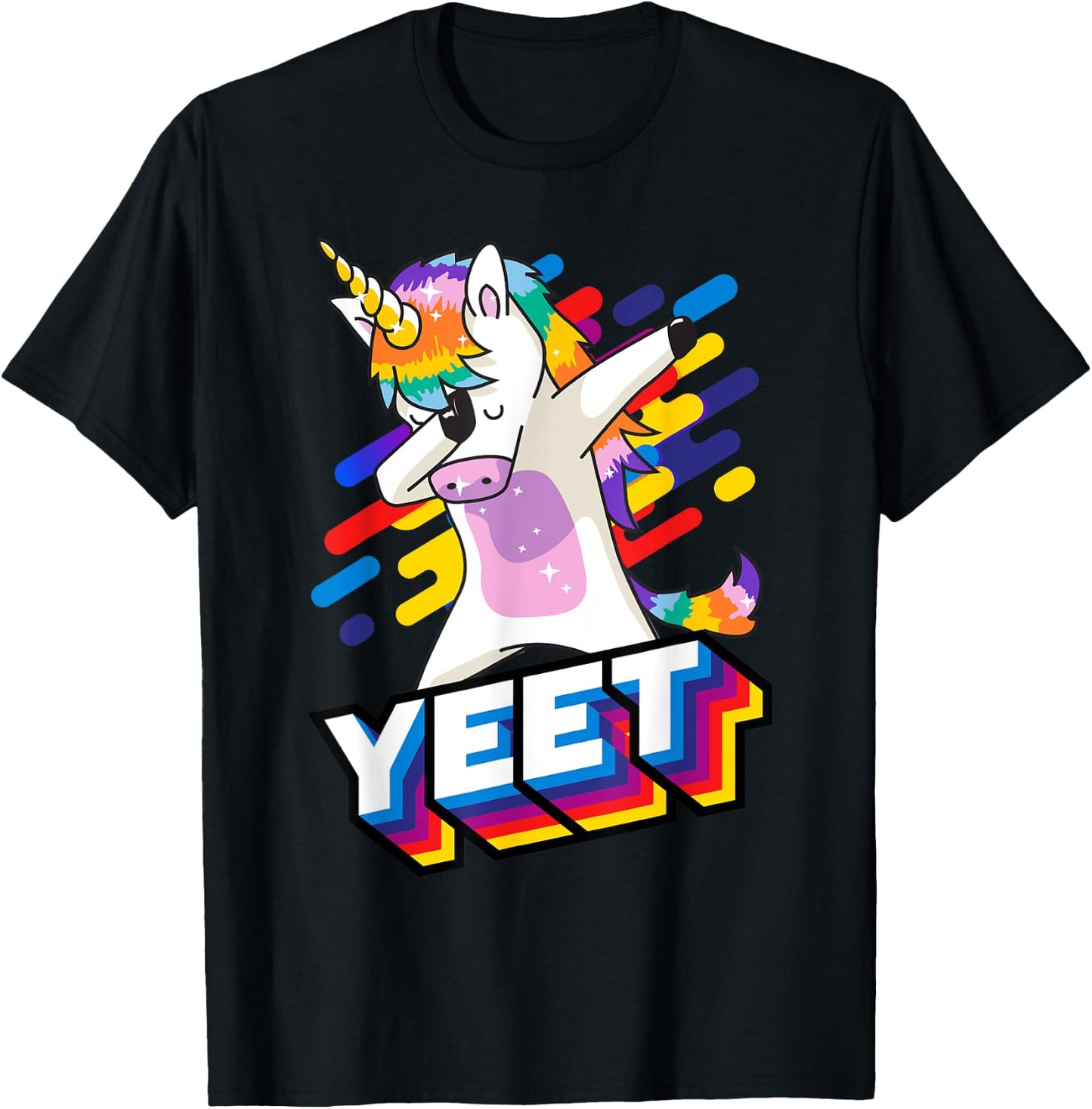 Colorful Dabbing Dancing Unicorn Celebration Yeet T-Shirt - T-Shirt | Black