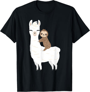 Sloth Riding Llama Shirt Funny Birthday Gift Boy, Girl T-Shirt - T-Shirt | Black