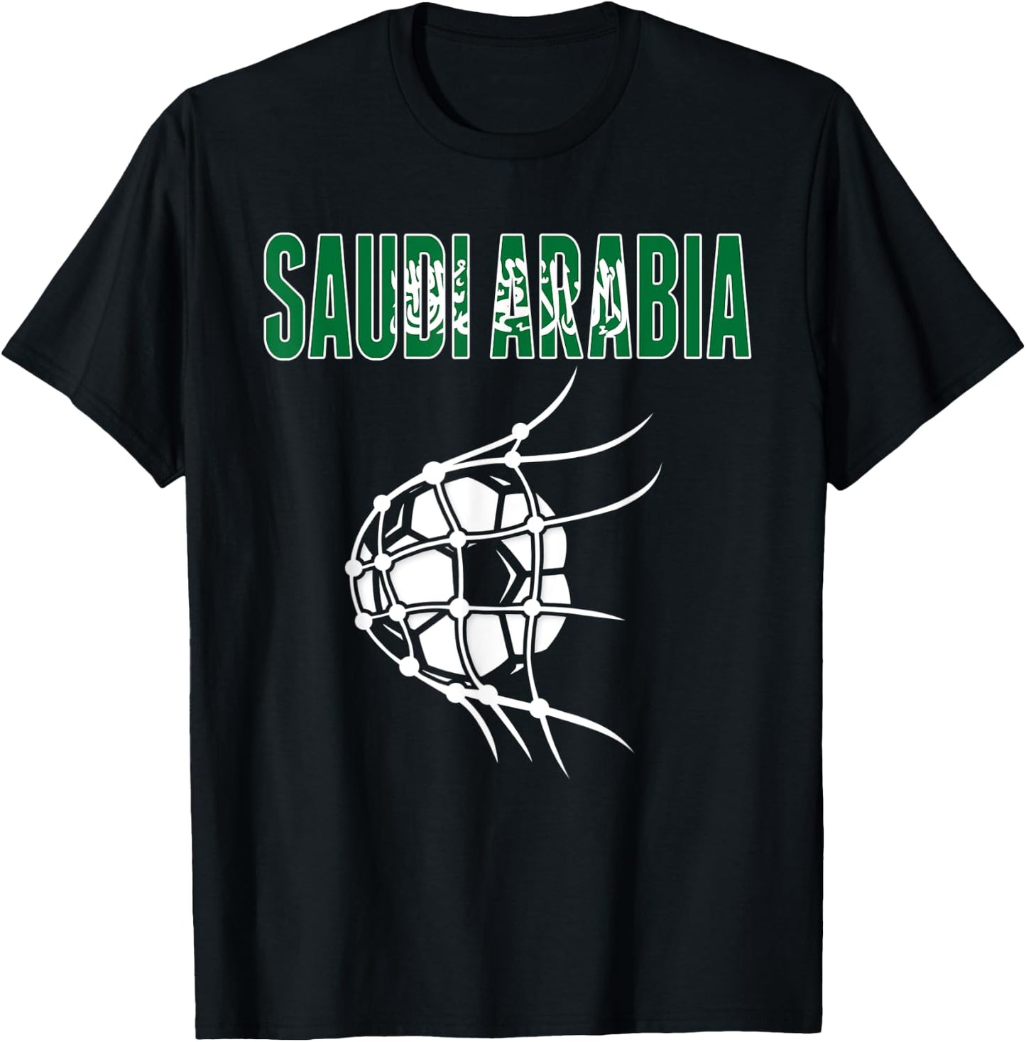Saudi Arabia Soccer Fans Jersey - Saudi Flag Football In Net T-Shirt - T-Shirt | Black
