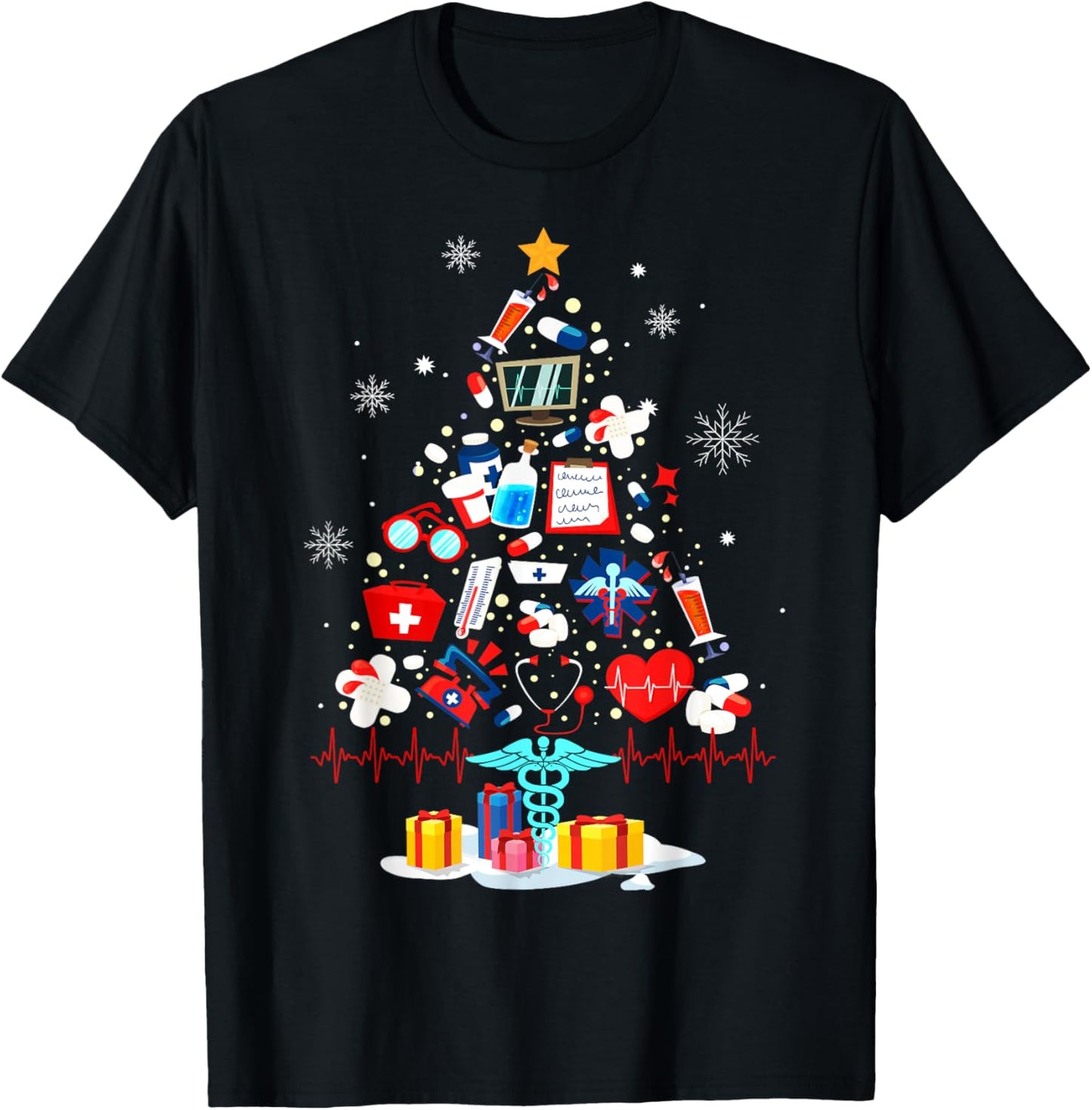 Christmas Tree Medical Tools Funny Nurse At Xmas Looks How T-Shirt - T-Shirt | Black